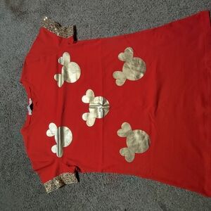 Red T-Shirt with Gold Mouse Design